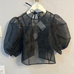 H&M Black Sheer Puff Sleeve Blouse